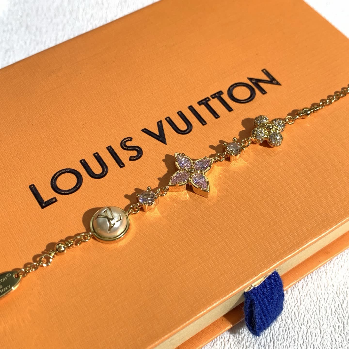 Louis Vuitton Gold Tone Crystal Flower Bracelet